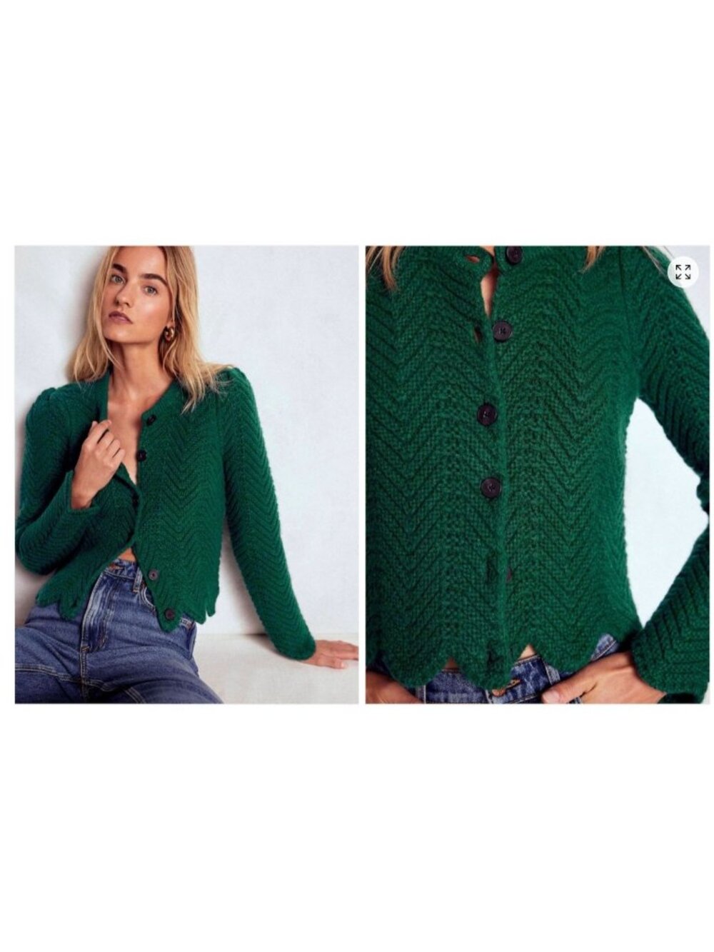 NWT Boden Green Chunky Chevron Knitted Jacket Size 6